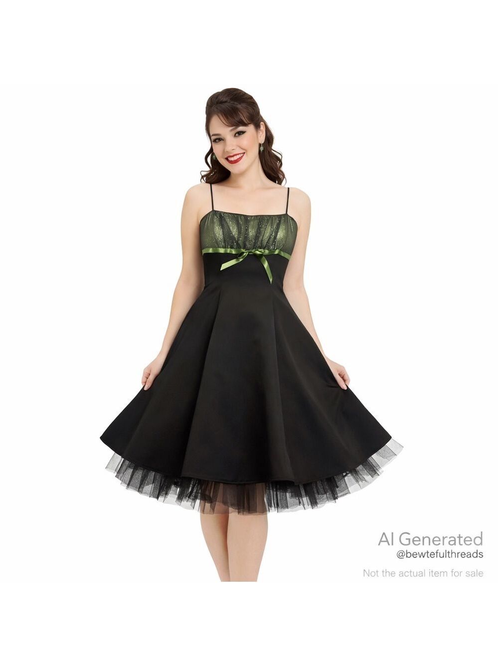 Y2K Black Green Empire Waist Party Dress Fit Flare XS/S Junior 7/8